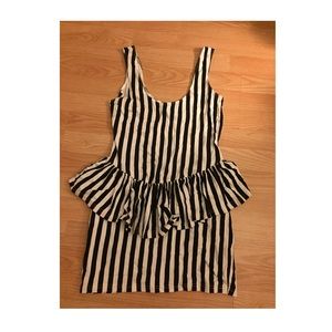 White/black striped peplum body con dress