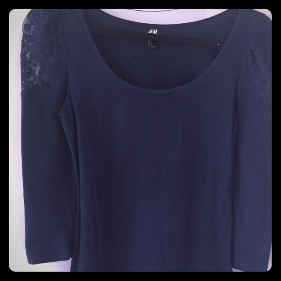Navy blue lace shoulder shirt