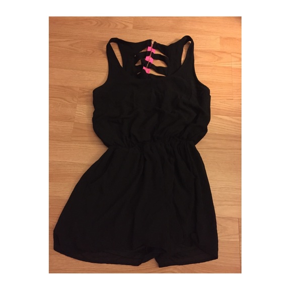 Black romper with hot pink detail