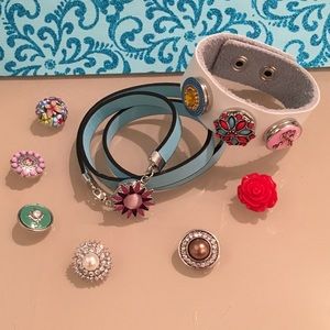 2 leather bracelets + 10 interchangeable snaps