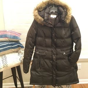 Laundry- down coat with faux fur hood