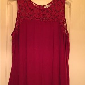 Antique red lace and rayon sleeveless shirt