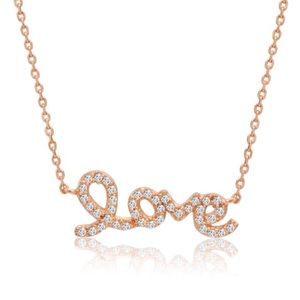 CZ Rose Gold Plated Love Necklace Sterling Silver