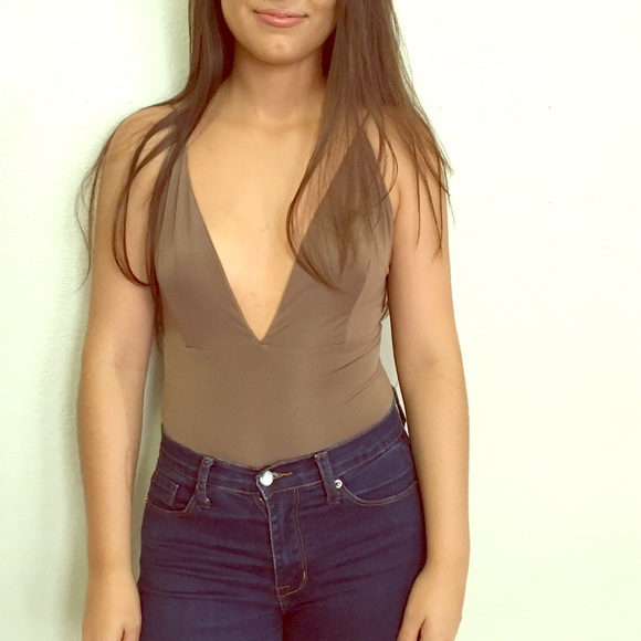 Deep V bodysuit with criss crossed back