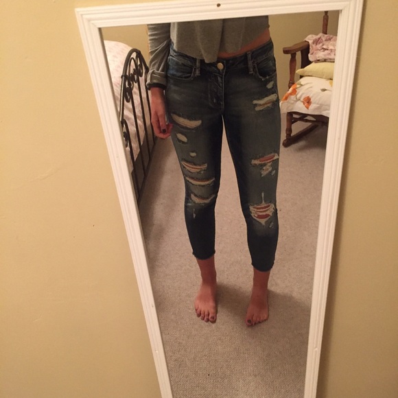 destroyed cuff skinny jeans