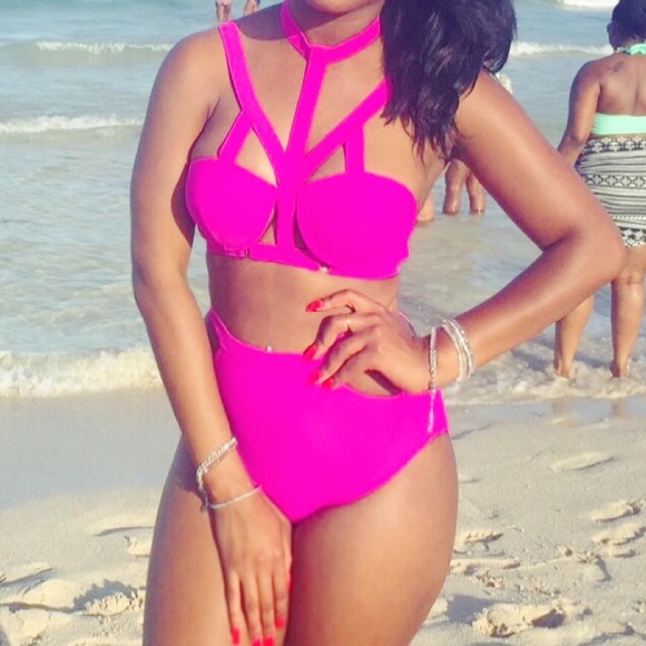 Pink high waist swim suit