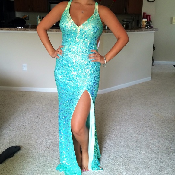 Blue sequin formal dress