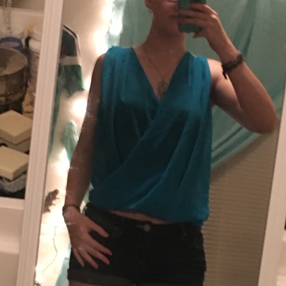 Unique wrap/lace cobalt shirt