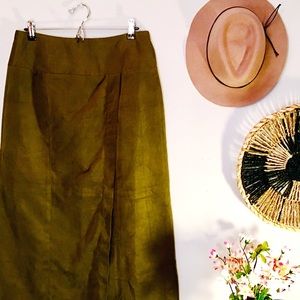 Olive Green Suede Fall Skirt