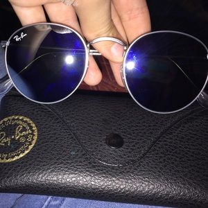 Round metal Ray-Ban Sunglasses with case.
