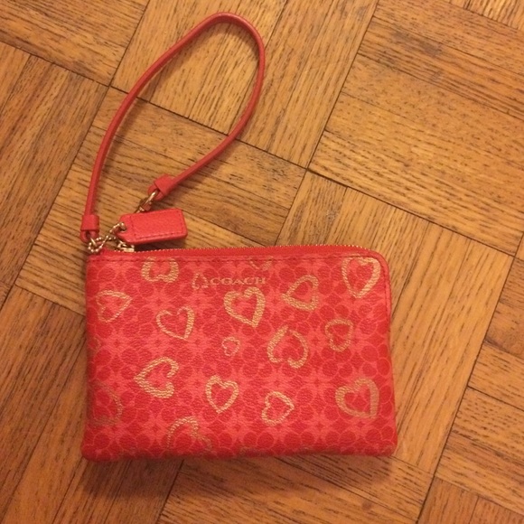 Coach Pink and Gold Heart wristlet