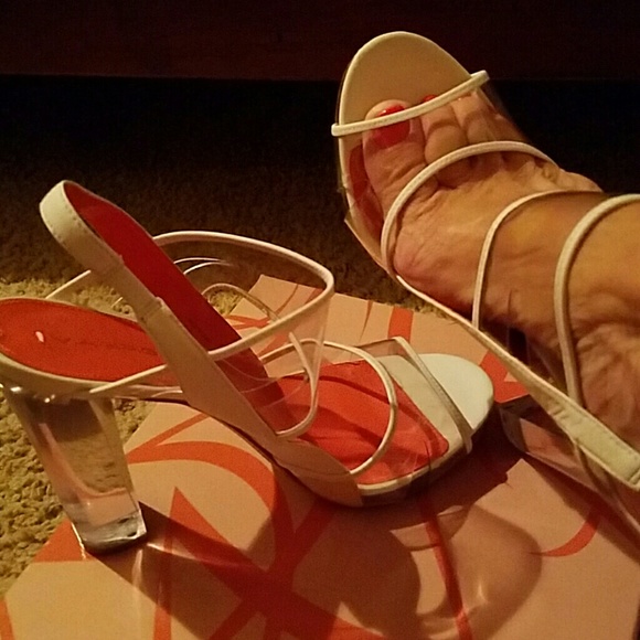 Via Spiga "V-Clair" white & clear heeled sandals