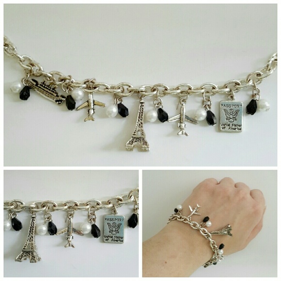 NWOT Silver Travel-Themed Charm Bracelet