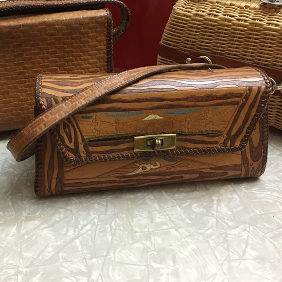 Vintage hand tooled leather handbag