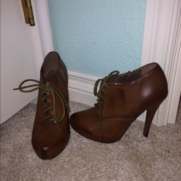 Oxford Style Brown "Leather" Booties / Heals