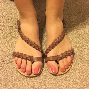 Brown, braided sandals. Size 7