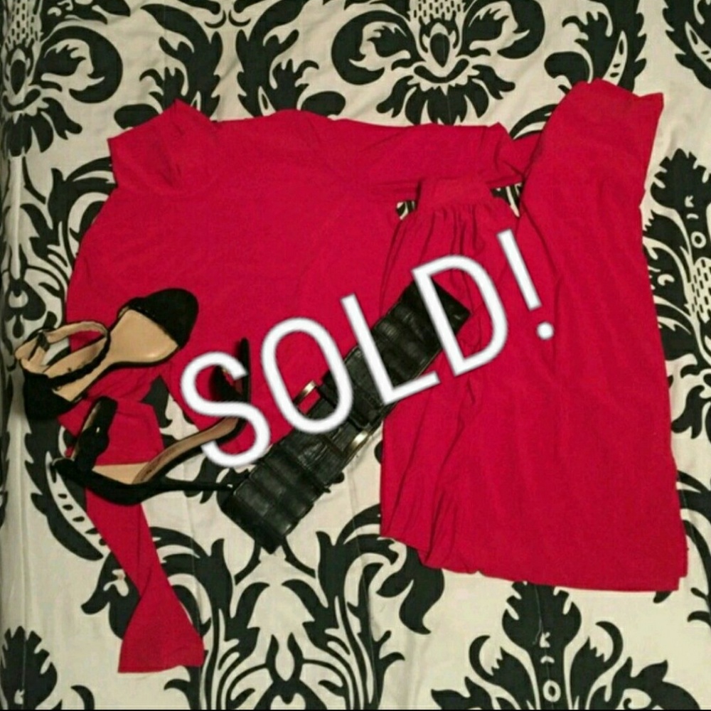 Red Turtle Neck Crop Top W/ Red Pants