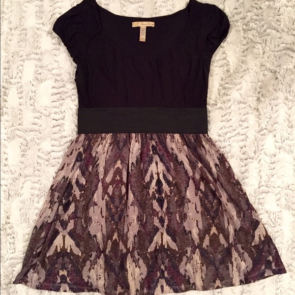 PURPLE PRINTED WAISTBAND DRESS