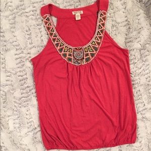 CORAL BOHO BEADED TOP