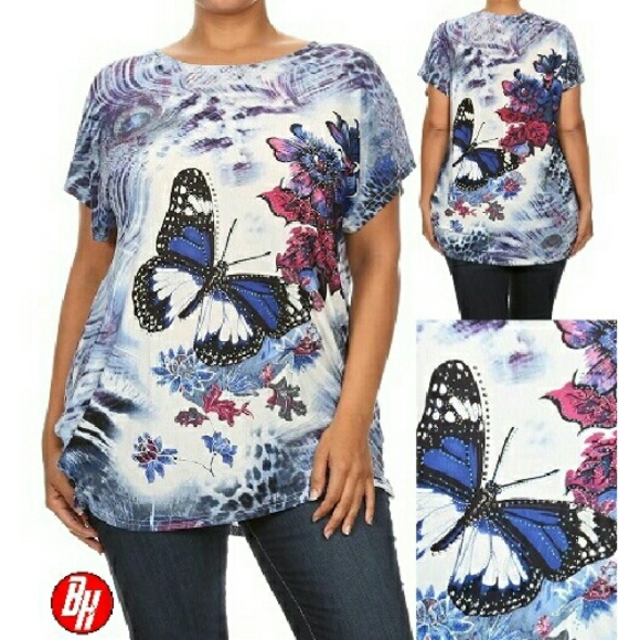 Plus Size OS Blue Butterfly Shirt