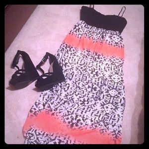 Black geometric print coral maxi dress.