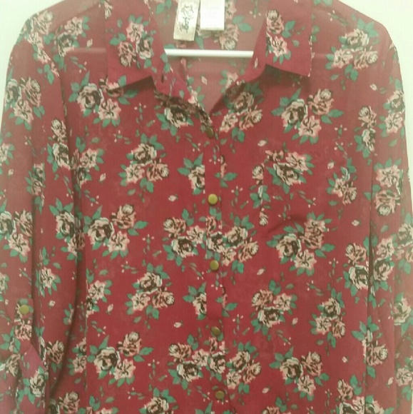 Floral chiffon button up blouse