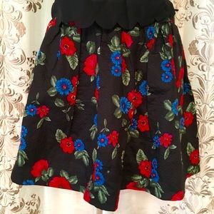 Retro chic quilted vibrant floral circle skirt S