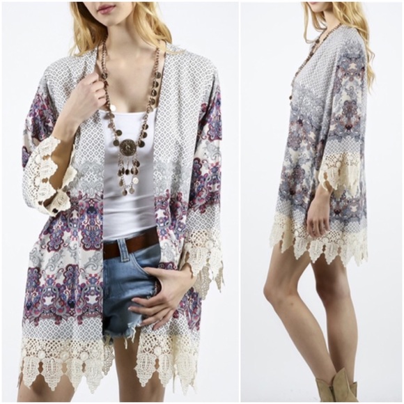 Lace Trim Floral Kimono - Picture 4 of 4