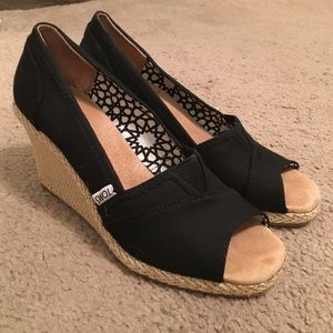 Toms black wedges, size 7