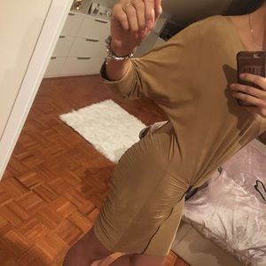 Tan suede body hugging BEBE dress