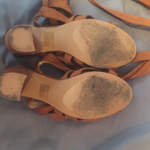 Tan suede, knee high lace up heels. - Picture 3 of 3