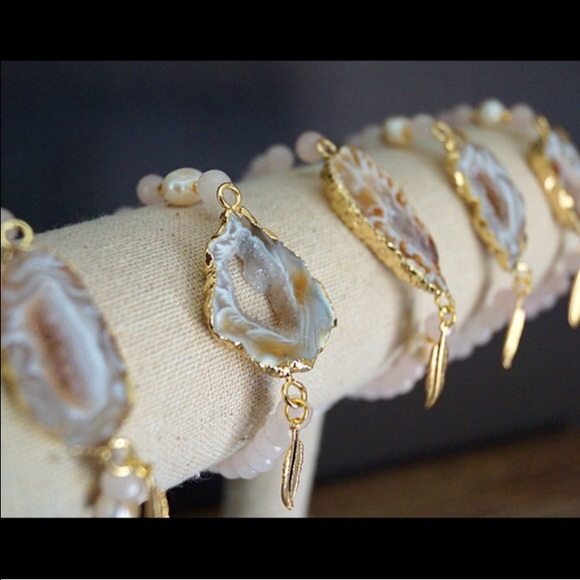 FLASH SALE❤️❤️❤️Rose Quartz and Druzy bracelets - Picture 1 of 5
