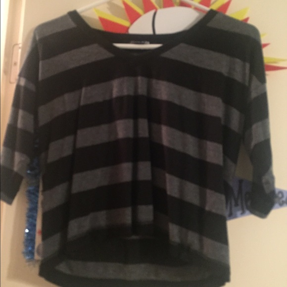 half sleeve stripped grey and black shirt