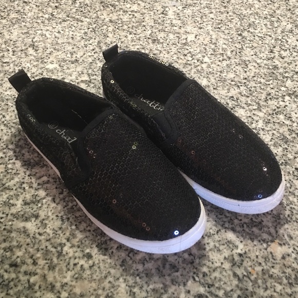 Girl's Black Sequin Slip On Sneakers Sz 12/13