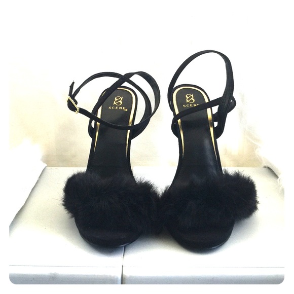 Black furry heels