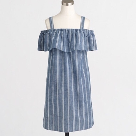 J crew factory striped chambray ruffle dress