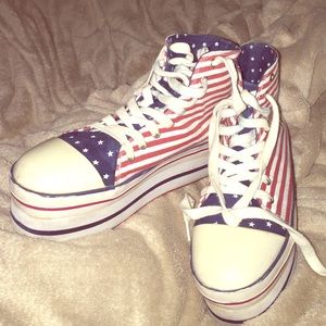 Red White and Blue Platform Rave Sneakers
