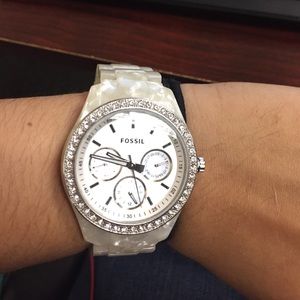Fossil white marble watch