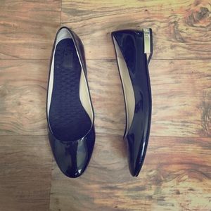 Zara black patent leather gold heel flats