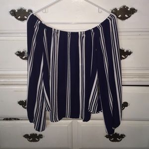 Off the shoulder blue and white striped top