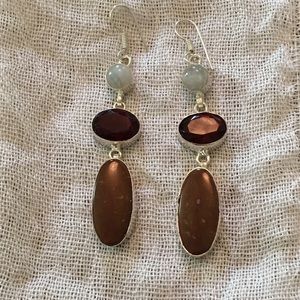 NEW garnet moonstone and jasper sterling earrings