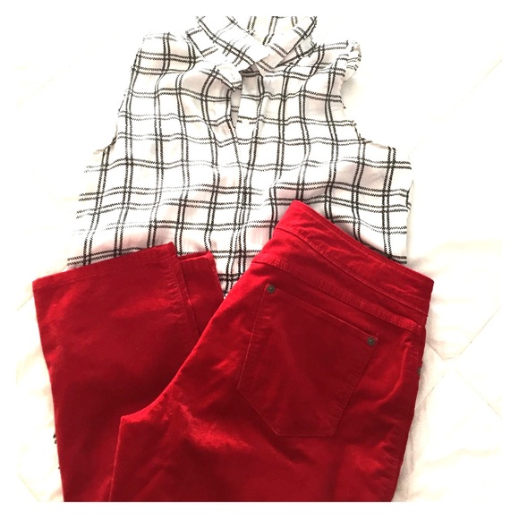 Slim fit red velvet pants