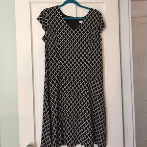 Black and White Chain Print Fit and Flare Dress