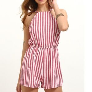 Red and white striped romper