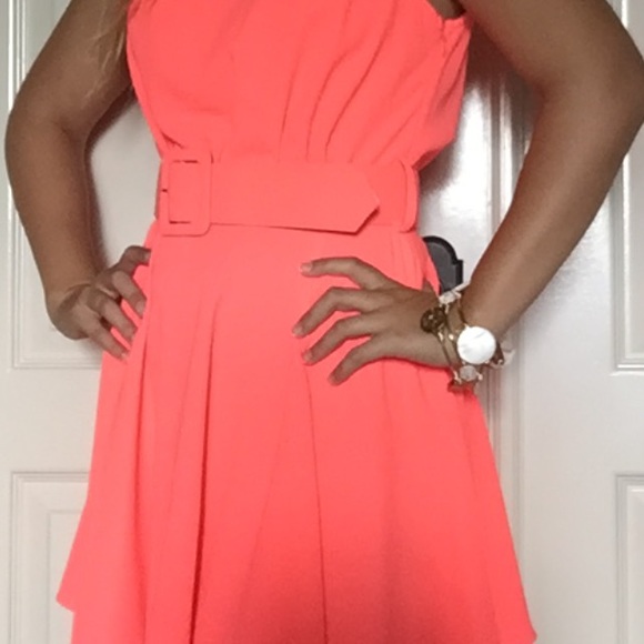 Neon Coral Sleeveless Dress - Picture 1 of 3