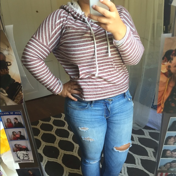 Forever 21 Burgundy Striped Hoodie