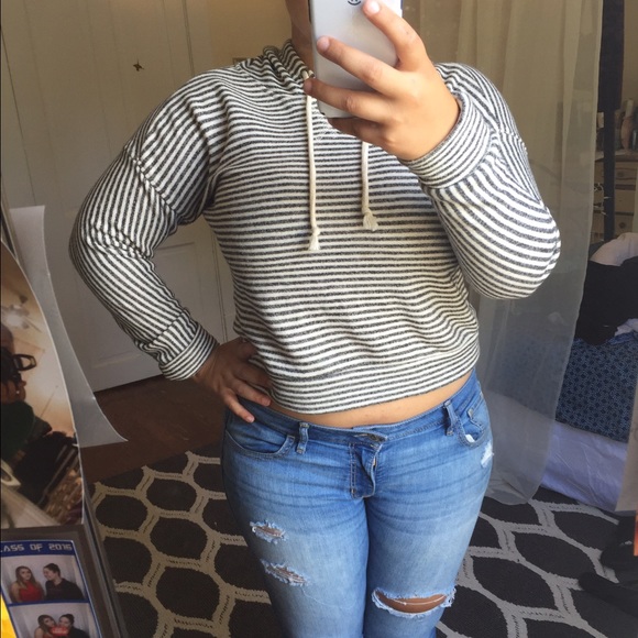 Forever 21 black & white Striped Hoodie - Picture 1 of 3