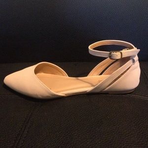 Nude pointed toe flats with ankle strap