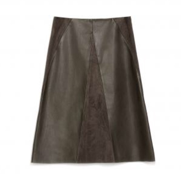 Zara olive faux suede leather A line skirt. XS.