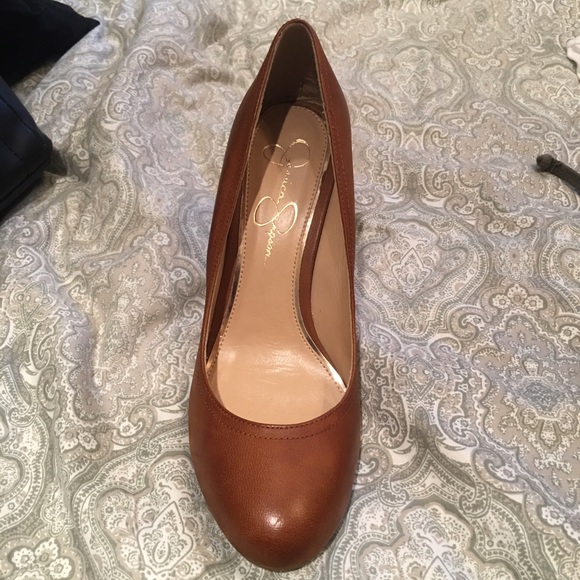 Jessica Simpson Brown leather wood Wedge